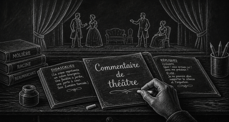 commentaire theatre scène tableau noir didascalies