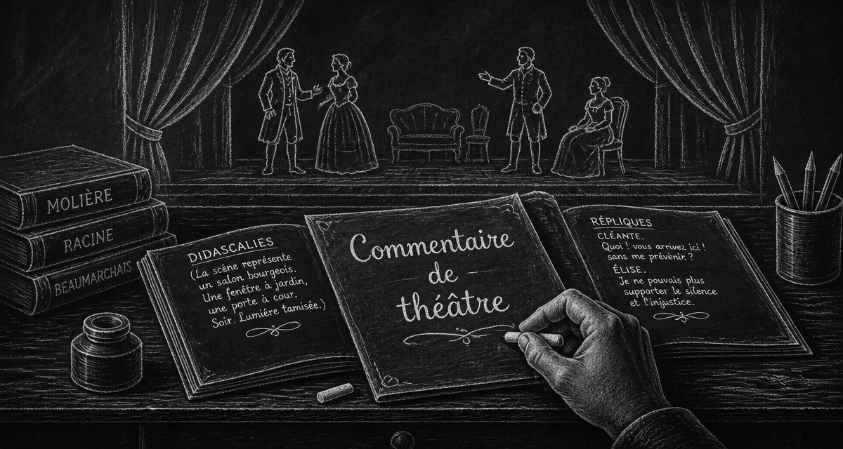 commentaire theatre scène tableau noir didascalies