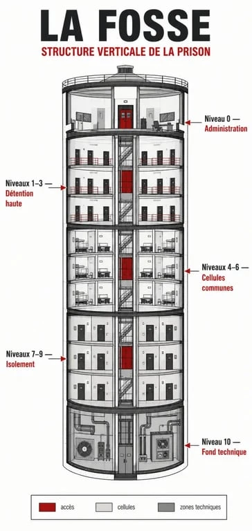 Schéma explicatif de la structure de la prison dans le film La Plateforme 2 pour comprendre la plateforme 2 j'ai rien compris