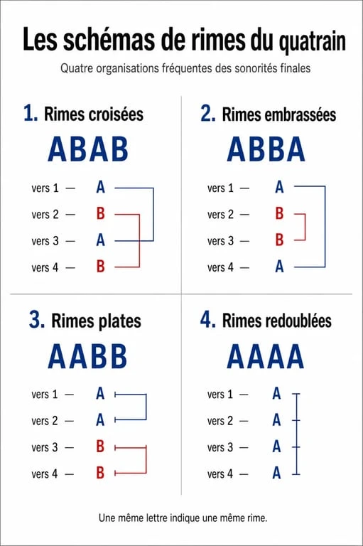 Schémas de rimes du quatrain : exemples de structures poétiques classiques