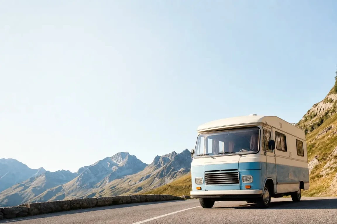 Résumé de Tout le bleu du ciel : un camping-car dans les Pyrénées illustrant le voyage d'Émile et Joanne