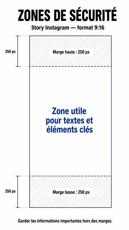 Infographie des zones de sécurité pour le formatage d'une story Instagram