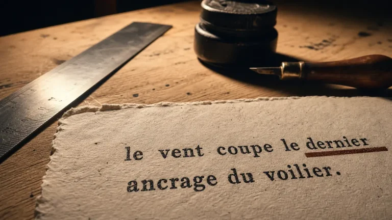 Enjambement en poésie, rejet et contre-rejet sur une feuille, style linogravure