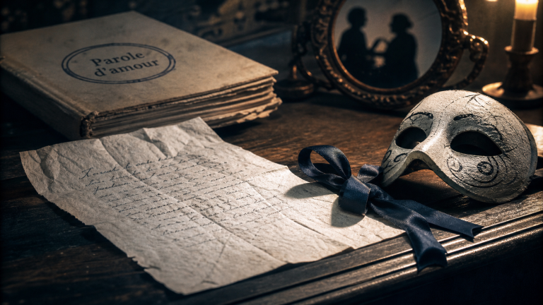 Parcours on ne badine pas avec l’amour : parole amoureuse et drame au bac, manuscrit et masque de théâtre