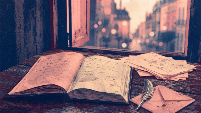 Poeme autobiographie : carnet ouvert et plume, écriture de vie en vers