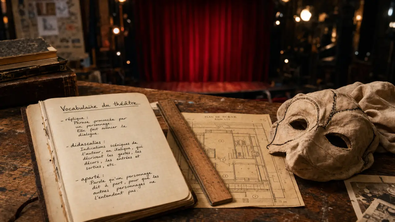 vocabulair du theatre : table d’atelier avec vocabulaire théâtral