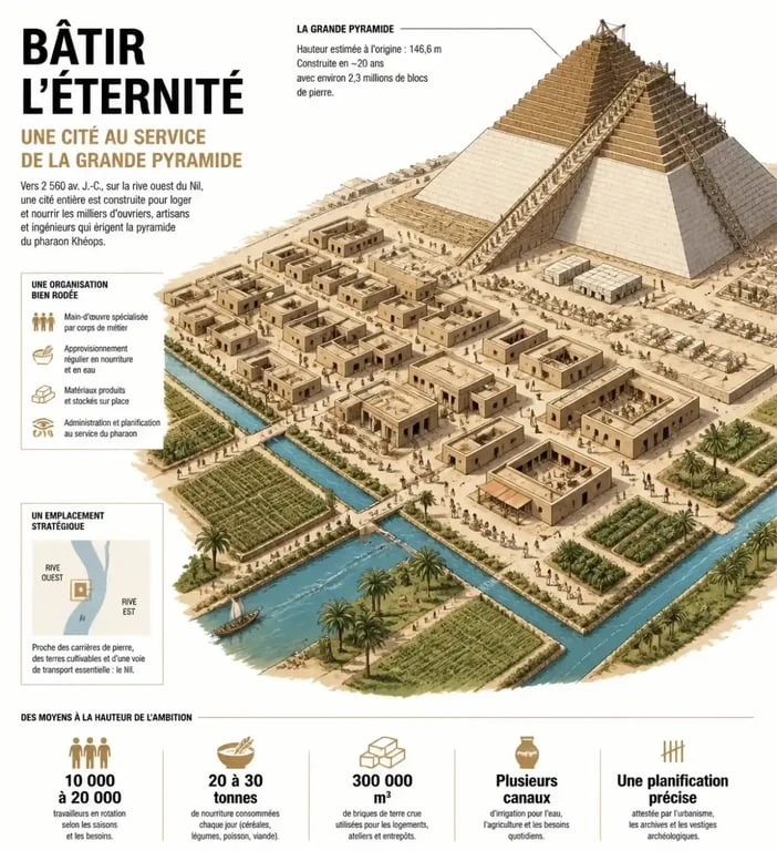 Vue isométrique d'une cité égyptienne dans le jeu vidéo Pharaon avec des pyramides en construction