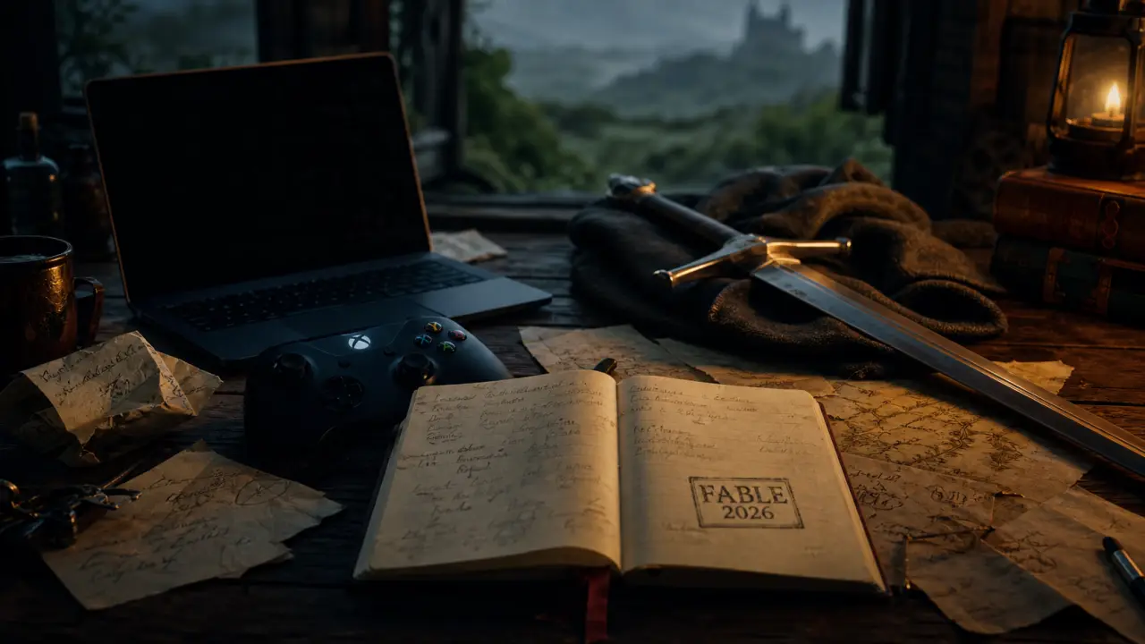 Fable jeu vidéo 2025, report en 2026 : manette et carnet