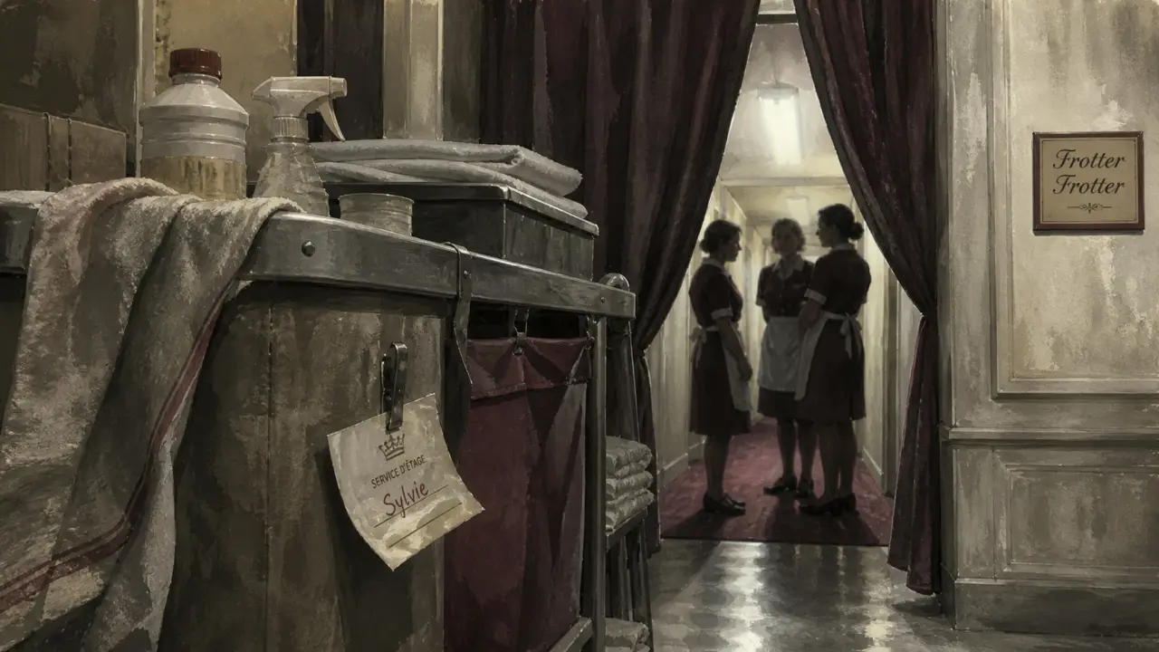 Frotter frotter série avis : chariot de ménage en hôtel, gros plan