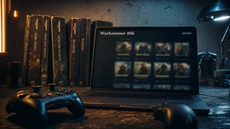 Jeu vidéo Warhammer : manette et livres Warhammer 40K