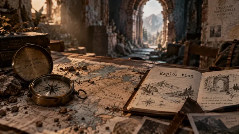 Jeu vidéo aventure : carte et boussole pour explorer et enquêter