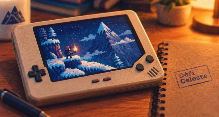 Pixel art jeux vidéo sur console : Défi Celeste, neige en pixels